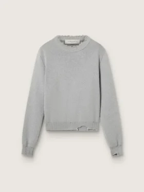 Women's round-neck sweater in gray cotton