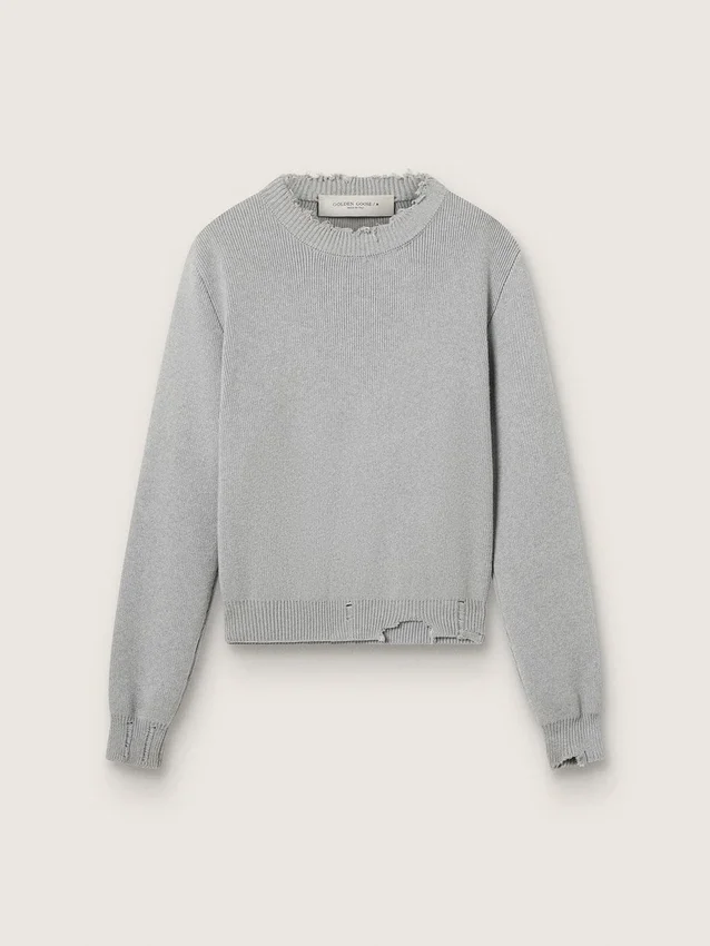 Women's round-neck sweater in gray cotton
