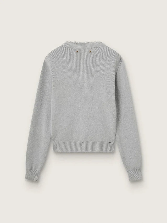 Women's round-neck sweater in gray cotton
