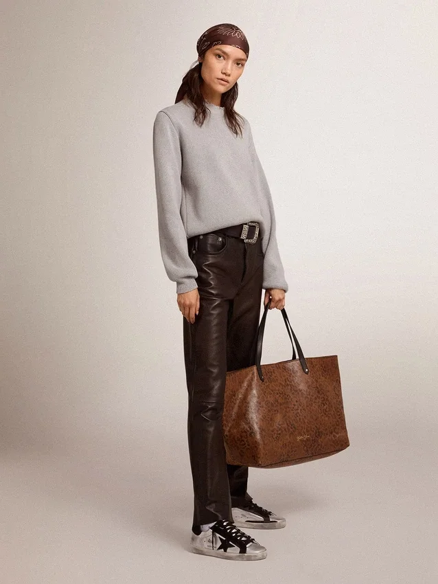 Women's round-neck sweater in gray cotton