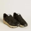 Women's Running Sole in black glitter with leather star and nubuck heel tab