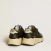 Women's Running Sole in black glitter with leather star and nubuck heel tab
