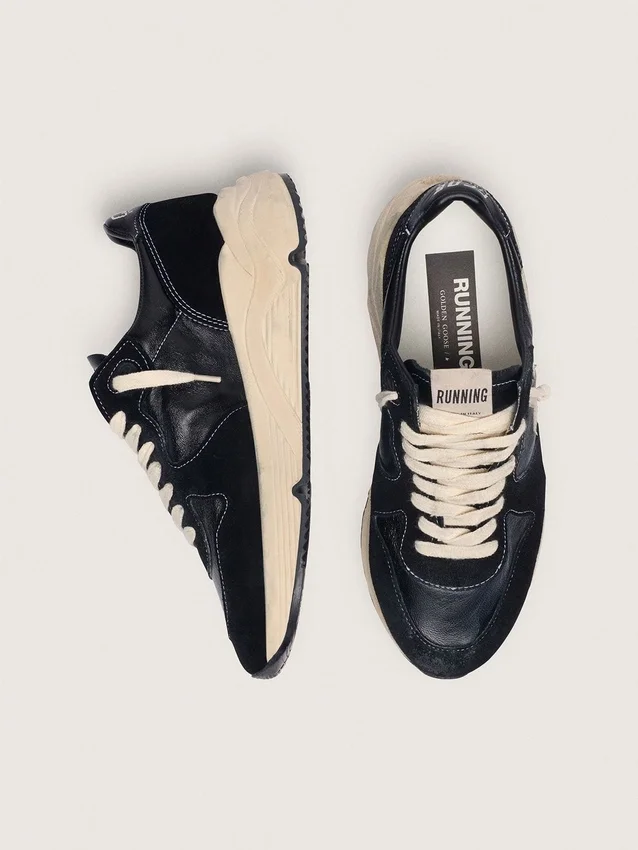 Women's Running Sole in black nappa and suede