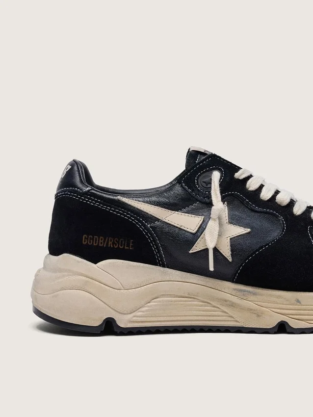 Women's Running Sole in black nappa and suede