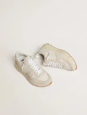 Women’s Running Sole in canvas with beige star and platinum metallic leather heel tab