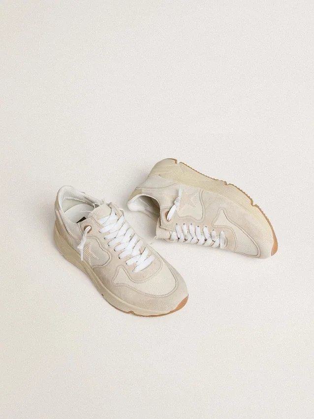 Women's Running Sole in canvas with beige star and platinum metallic leather heel tab