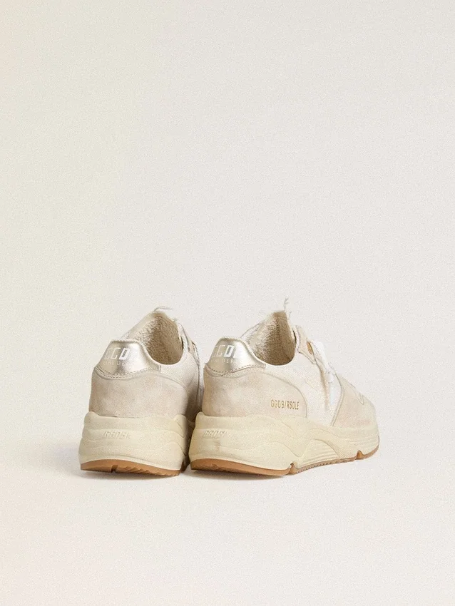 Women's Running Sole in canvas with beige star and platinum metallic leather heel tab
