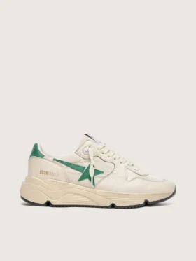 Women’s Running Sole in cream nylon and leather with green leather star