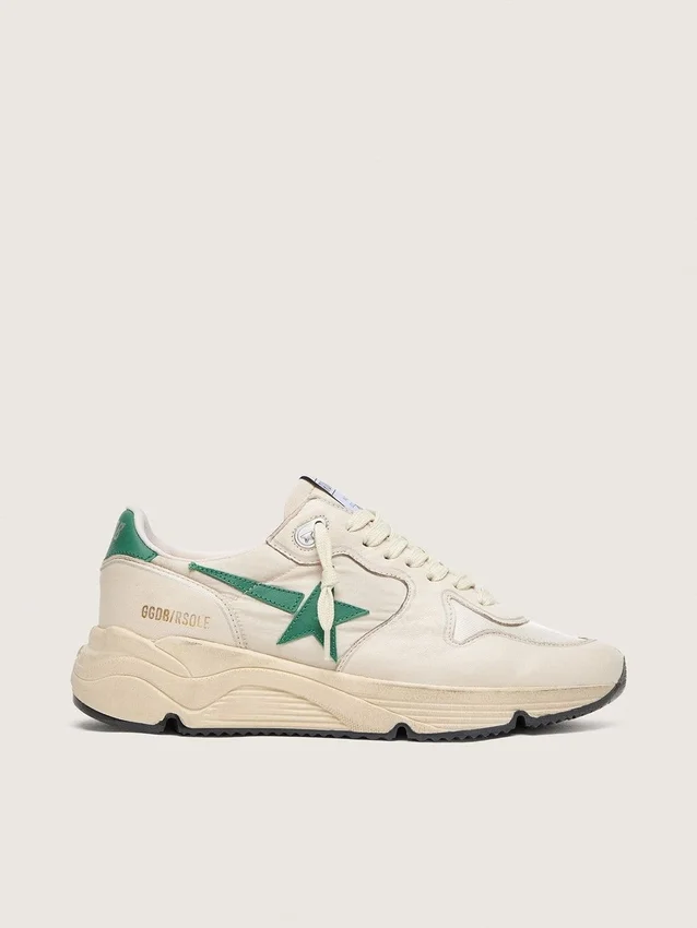 Women’s Running Sole in cream nylon and leather with green leather star