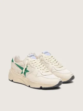 Women’s Running Sole in cream nylon and leather with green leather star