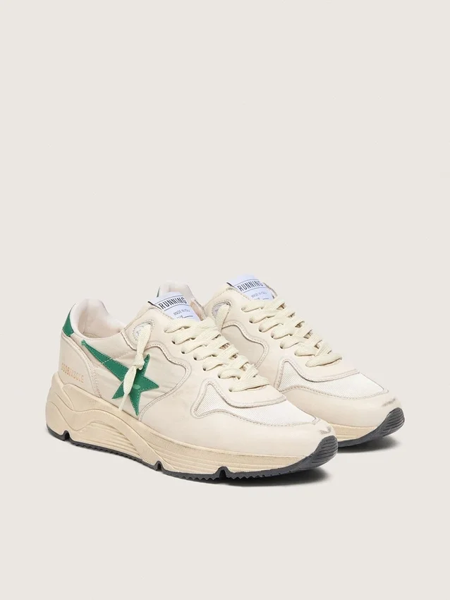 Women’s Running Sole in cream nylon and leather with green leather star