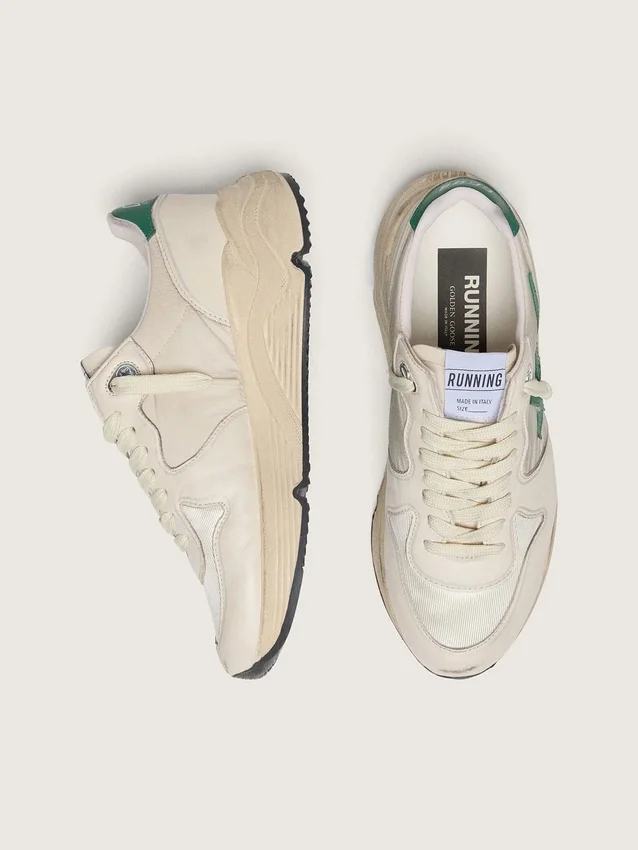 Women’s Running Sole in cream nylon and leather with green leather star