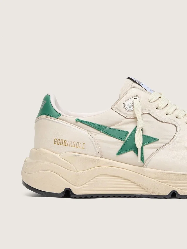 Women’s Running Sole in cream nylon and leather with green leather star