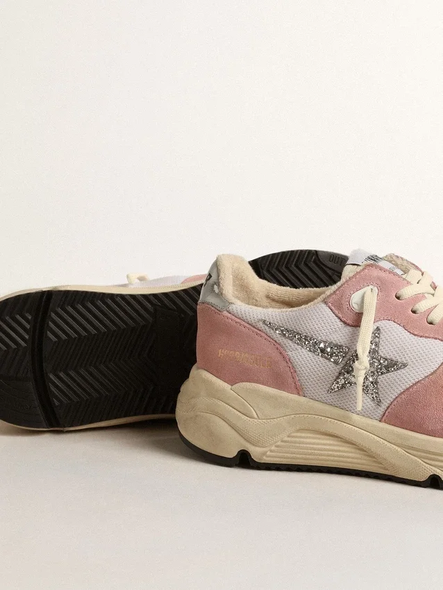 Women's Running Sole in gray mesh and suede with silver glitter star