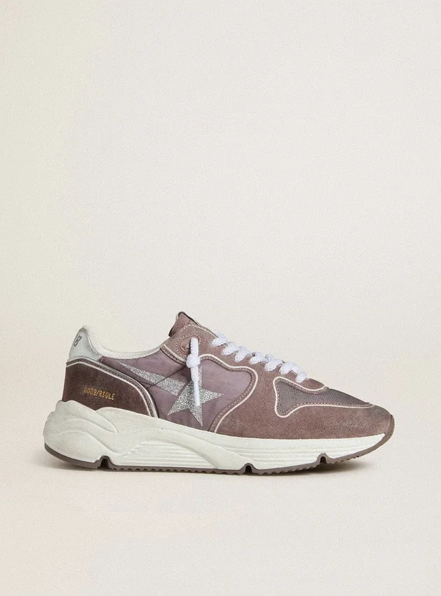 Women's Running Sole in lavender nylon and suede with printed star and silver leather heel tab