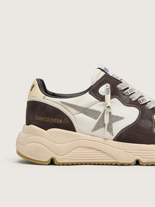 Women's Running Sole in nappa and brown suede with a Swarovski crystal star