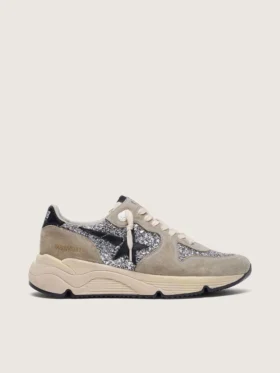 Women's Running Sole in silver glitter and dove gray suede