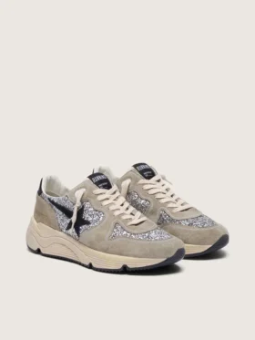 Women’s Running Sole in silver glitter and dove gray suede