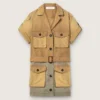 Women's safari dress in beige and military-green cotton with maxi pockets