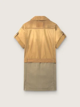 Women’s safari dress in beige and military-green cotton with maxi pockets