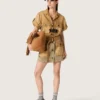 Women's safari dress in beige and military-green cotton with maxi pockets
