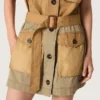 Women's safari dress in beige and military-green cotton with maxi pockets