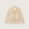 Women’s safari jacket in beige viscose micro-chevron