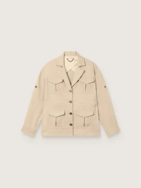 Women’s safari jacket in beige viscose micro-chevron