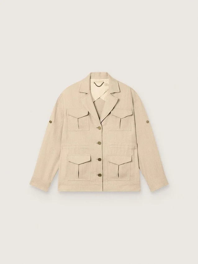 Women’s safari jacket in beige viscose micro-chevron