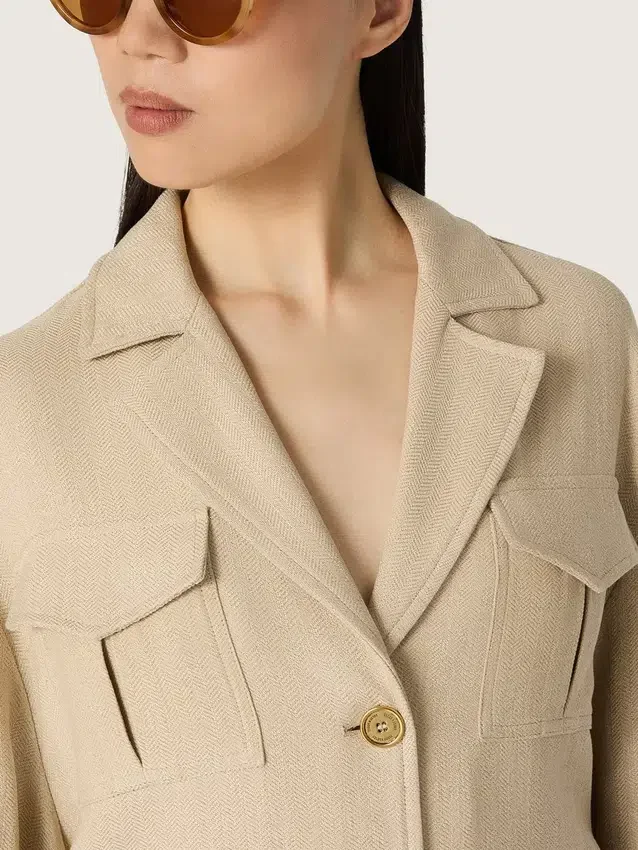 Women’s safari jacket in beige viscose micro-chevron