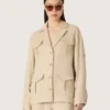 Women’s safari jacket in beige viscose micro-chevron