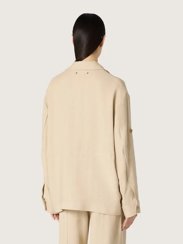 Women’s safari jacket in beige viscose micro-chevron