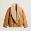 Women's sheepskin jacket with a wide shearling shawl collar