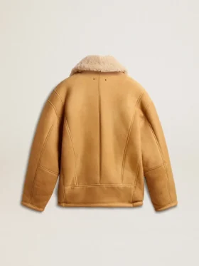 Women’s sheepskin jacket with a wide shearling shawl collar