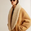 Women's sheepskin jacket with a wide shearling shawl collar