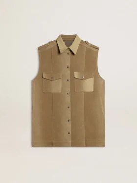 Women's shirt dress in sand-colored denim with military details