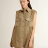 Women's shirt dress in sand-colored denim with military details