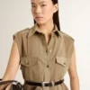 Women's shirt dress in sand-colored denim with military details