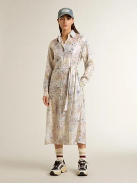 Women’s shirt dress with multicolor sequined floral print