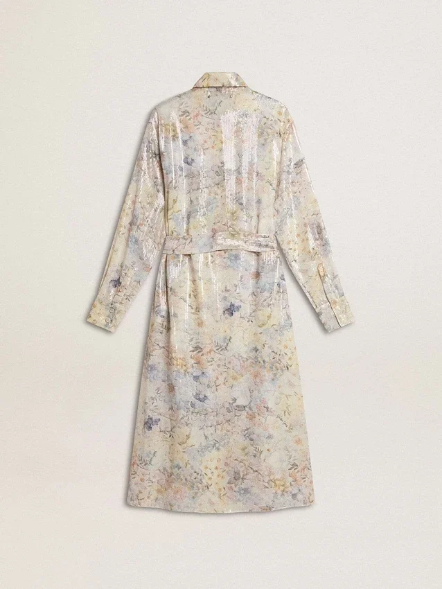 Women's shirt dress with multicolor sequined floral print
