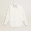 Women's shirt with a vertical striped pattern and crystal embroidery