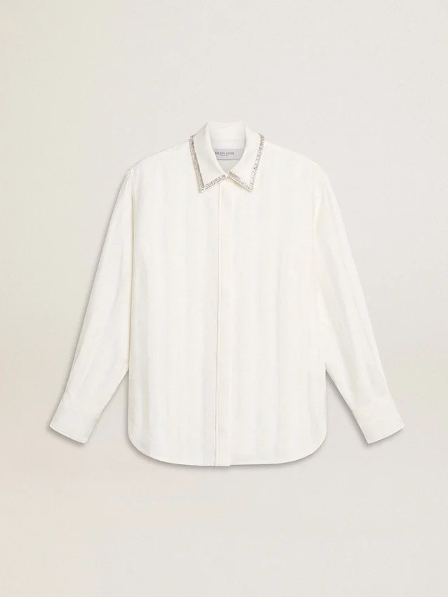 Women's shirt with a vertical striped pattern and crystal embroidery
