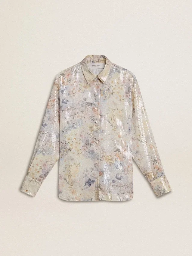Women's shirt with multicolor floral sequin print
