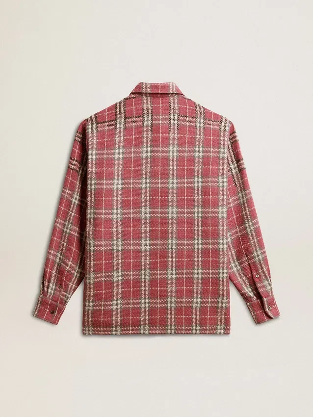 Women's shirt with pink, sand and gray check embroidery