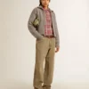 Women's shirt with pink, sand and gray check embroidery