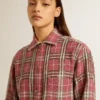 Women's shirt with pink, sand and gray check embroidery