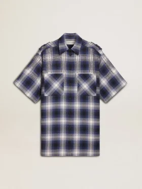 Women's short shirt dress with 3D checkerboard pattern and embroidery