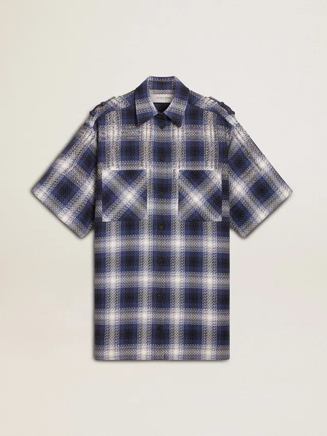 Women's short shirt dress with 3D checkerboard pattern and embroidery