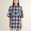 Women's short shirt dress with 3D checkerboard pattern and embroidery