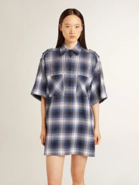 Women’s short shirt dress with 3D checkerboard pattern and embroidery